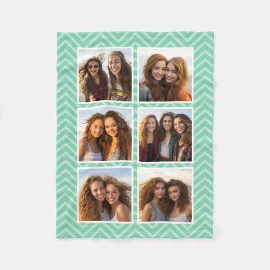 Pastel Mint Chevron Pattern Trendy 6 Foto Collage Fleece Deken (Voorkant)