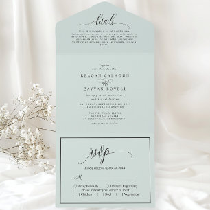 Pastel Mint Eenvoudig Modern Schrift All In One Uitnodiging