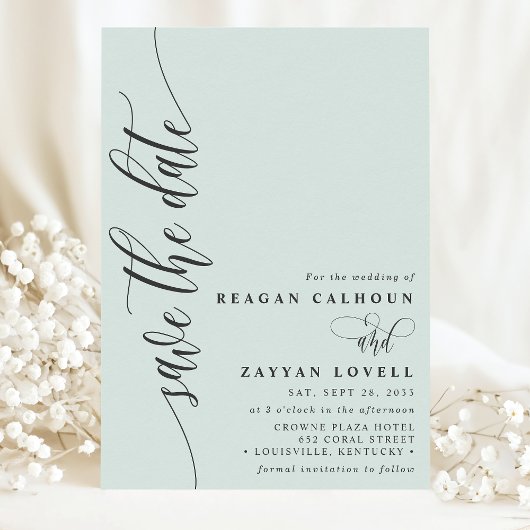 Pastel Mint Eenvoudig Modern Script Sla de datum o Save The Date