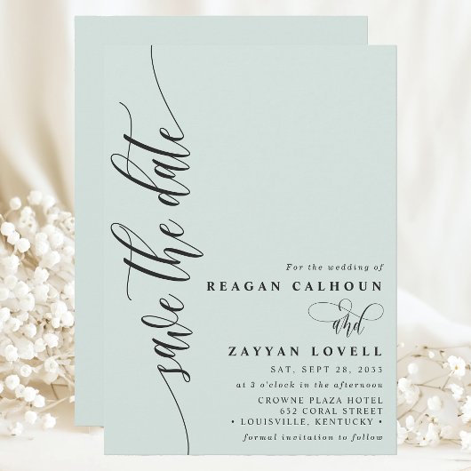 Pastel Mint Eenvoudig Modern Script Sla de datum o Save The Date