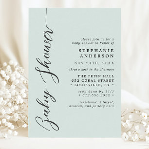 Pastel Mint Eenvoudige Moderne Script Baby Shower Kaart