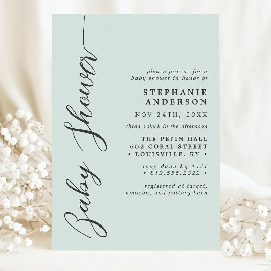 Pastel Mint Eenvoudige Moderne Script Baby Shower Kaart
