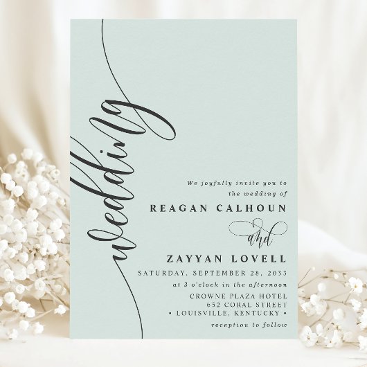 Pastel Mint Elegante Calligrafie Script Bruiloft Kaart