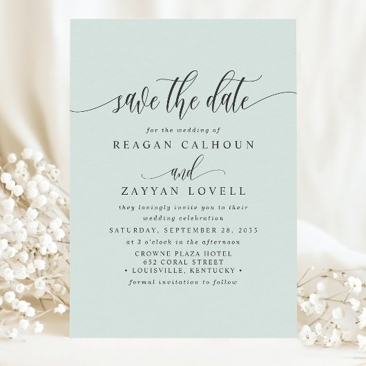 Pastel Mint Elegante kalligrafie Bewaar de datum Save The Date