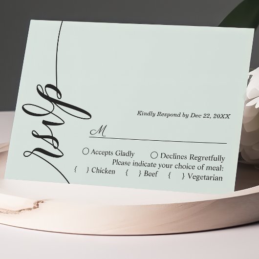 Pastel Mint Elegante Kalligrafie Bruiloft RSVP Kaa Kaartje