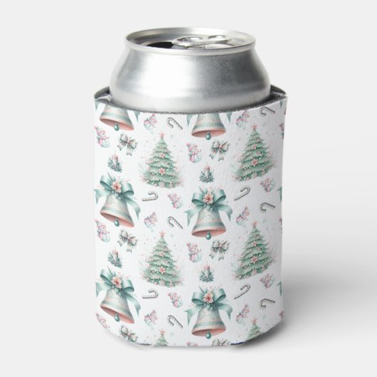 Pastel Mint en Roze Kerst Naadloos Patroon Blikjeskoeler (Blikje Voorkant)