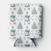 Pastel Mint en Roze Kerst Naadloos Patroon Blikjeskoeler (Voorkant)