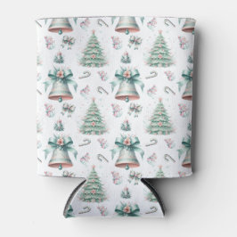 Pastel Mint en Roze Kerst Naadloos Patroon Blikjeskoeler