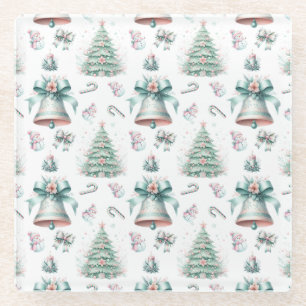 Pastel Mint en Roze Kerst Naadloos Patroon Glazen Onderzetter