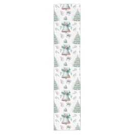 Pastel Mint en Roze Kerst Naadloos Patroon Korte Tafelloper