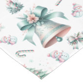 Pastel Mint en Roze Kerst Naadloos Patroon Korte Tafelloper (Hoek)
