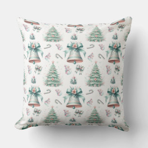 Pastel Mint en Roze Kerst Naadloos Patroon Kussen