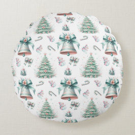 Pastel Mint en Roze Kerst Naadloos Patroon Rond Kussen