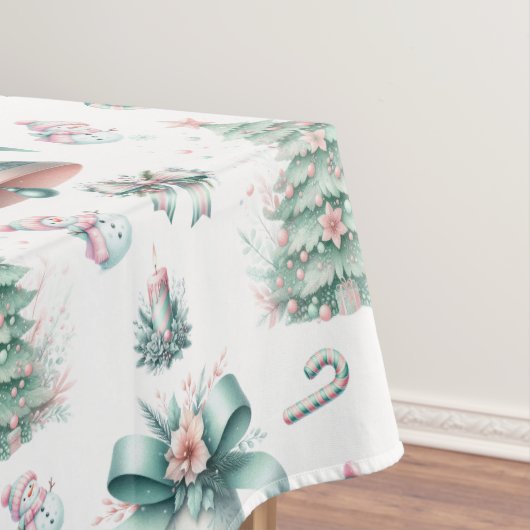 Pastel Mint en Roze Kerst Naadloos Patroon Tafelkleed (Voorbeeld)