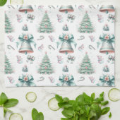 Pastel Mint en Roze Kerst Naadloos Patroon Theedoek (Gevouwen)