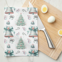 Pastel Mint en Roze Kerst Naadloos Patroon Theedoek