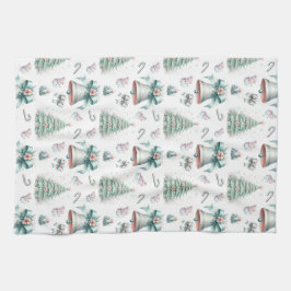 Pastel Mint en Roze Kerst Naadloos Patroon Theedoek