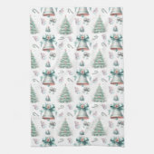 Pastel Mint en Roze Kerst Naadloos Patroon Theedoek (Verticaal)
