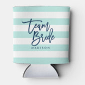 Pastel Mint en witte strepen Blauw Team Bride Blikjeskoeler (Voorkant)