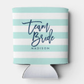 Pastel Mint en witte strepen Blauw Team Bride Blikjeskoeler (Achterkant)