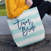Pastel Mint en witte strepen Blauw Team Bride Tote Bag