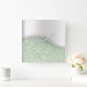 Pastel Mint Glitter Silver Grey Minimale Metallic Vierkante Klok (Huis)