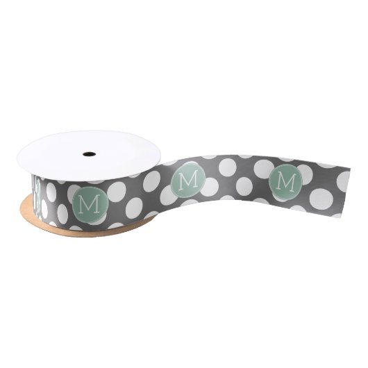 Pastel Mint & Gray Polka Dots met aangepast monogr Satijnen Lint (Spoel)
