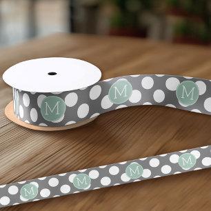 Pastel Mint & Gray Polka Dots met aangepast monogr Satijnen Lint