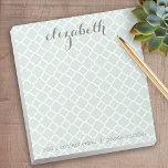 Pastel Mint & Gray Quatrefoil Patroon Aangepaste n Notitieblok<br><div class="desc">Een mooi en vrouwelijk ontwerp dat perfect is voor elk meisje of zelfs een bruid. Als u punten rond moet bewegen,  klik op het ontwerpgebied om veranderingen aan te brengen.</div>