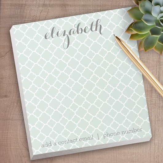 Pastel Mint & Gray Quatrefoil Patroon Aangepaste n Notitieblok
