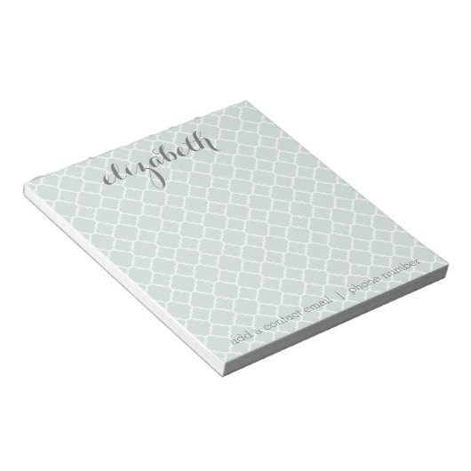 Pastel Mint & Gray Quatrefoil Patroon Aangepaste n Notitieblok (Schuin)