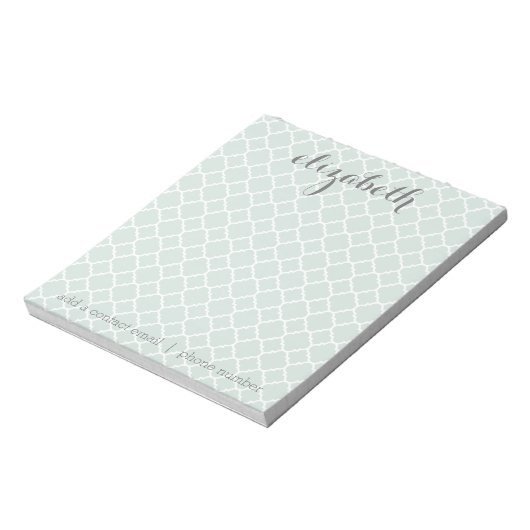 Pastel Mint & Gray Quatrefoil Patroon Aangepaste n Notitieblok (Linkerzijde)