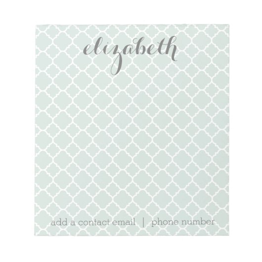 Pastel Mint & Gray Quatrefoil Patroon Aangepaste n Notitieblok (Voorkant)