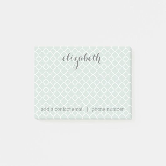 Pastel Mint & Gray Quatrefoil Patroon Aangepaste n Post-it® Notes (Voorkant)