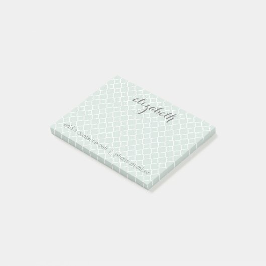 Pastel Mint & Gray Quatrefoil Patroon Aangepaste n Post-it® Notes (Schuin)