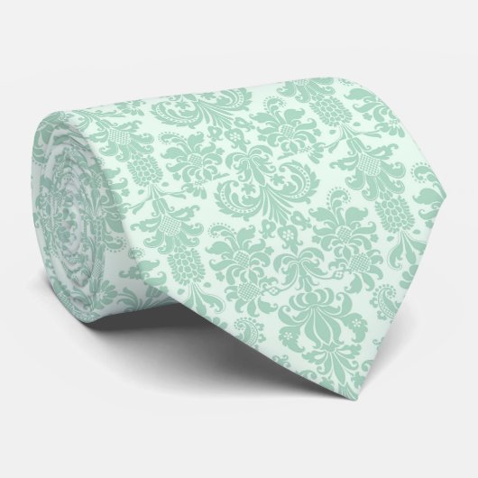 Pastel Mint-Green 3a  Floral Damascus Stropdas (Opgerold)