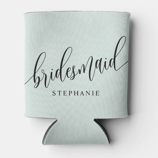 Pastel Mint Green Bridesmaid Modern Script Blikjeskoeler (Voorkant)