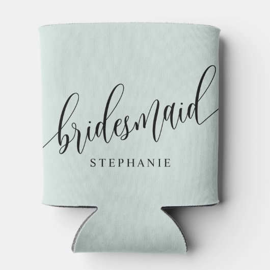 Pastel Mint Green Bridesmaid Modern Script Blikjeskoeler (Achterkant)