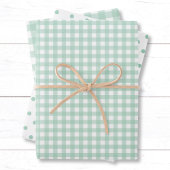  Pastel Mint Green Gingham Check Polka Dots Inpakpapier Vel