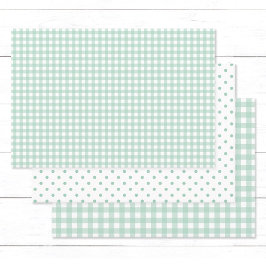  Pastel Mint Green Gingham Check Polka Dots Inpakpapier Vel