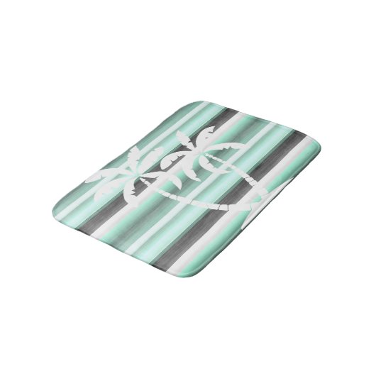 Pastel Mint Green Grey Waterverf Stripes Patroon Badmat (Gekanteld)