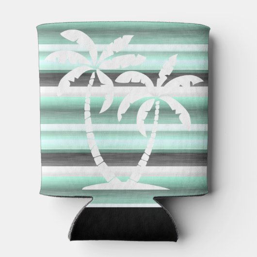 Pastel Mint Green Grey Waterverf Stripes Patroon Blikjeskoeler (Achterkant)