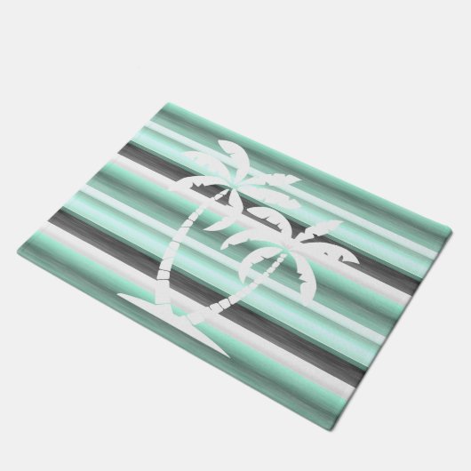 Pastel Mint Green Grey Waterverf Stripes Patroon Deurmat (Schuin)