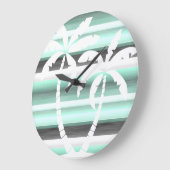 Pastel Mint Green Grey Waterverf Stripes Patroon Grote Klok (Hoek)