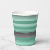 Pastel Mint Green Grey Waterverf Stripes Patroon Papieren Bekers (Achterkant)