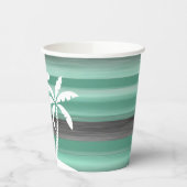 Pastel Mint Green Grey Waterverf Stripes Patroon Papieren Bekers (Links)