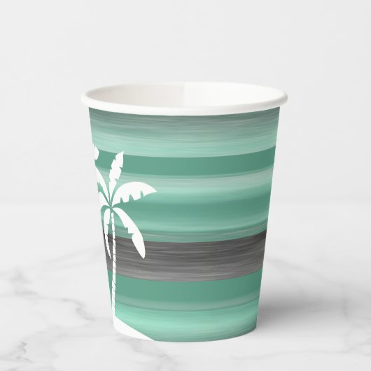 Pastel Mint Green Grey Waterverf Stripes Patroon Papieren Bekers (Links)