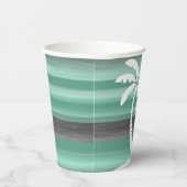Pastel Mint Green Grey Waterverf Stripes Patroon Papieren Bekers (Rechts)