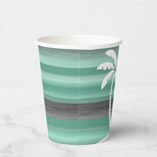 Pastel Mint Green Grey Waterverf Stripes Patroon Papieren Bekers (Rechts)