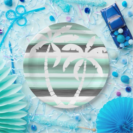 Pastel Mint Green Grey Waterverf Stripes Patroon Papieren Bordje (Feest)